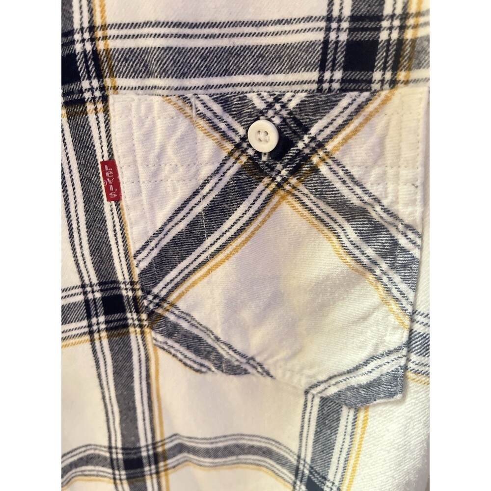 Levi’s Mens XXL Flannel Shirt White Blue Yellow Plaid Button Up Long Sleeve - Picture 3 of 16
